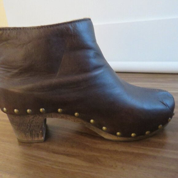 BOSABO Brown Leather Studded Clog Booties Boots Grandma Boho - Size US 6 - Picture 11 of 13